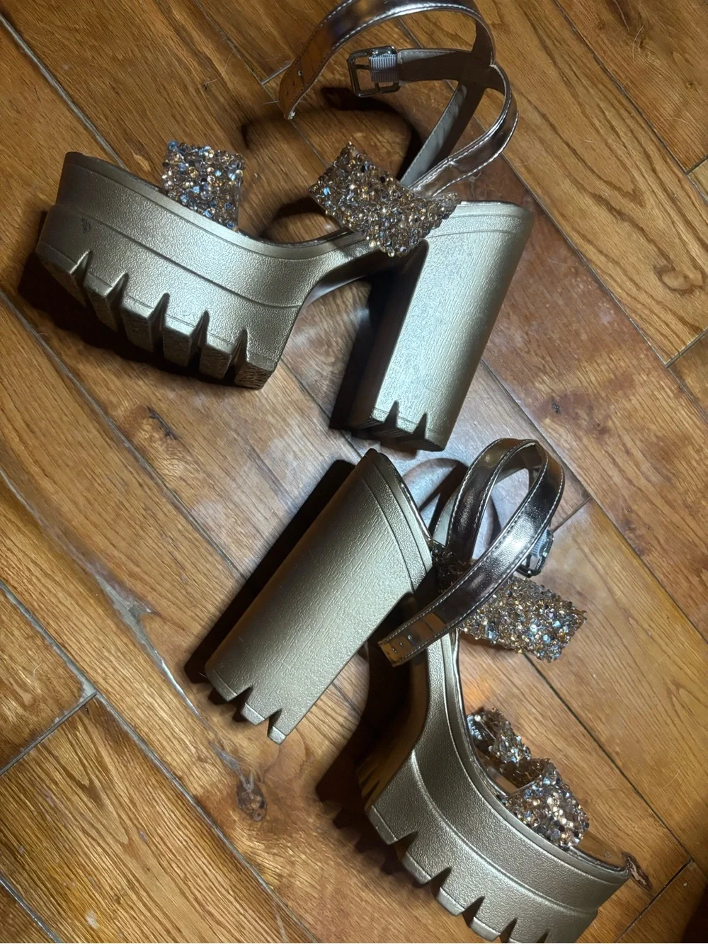 Gold Platform Beaded Strap Women's Heels